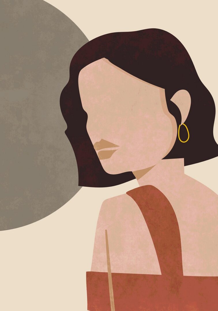Naisen profiili piirrettynä ruskein sävyin.