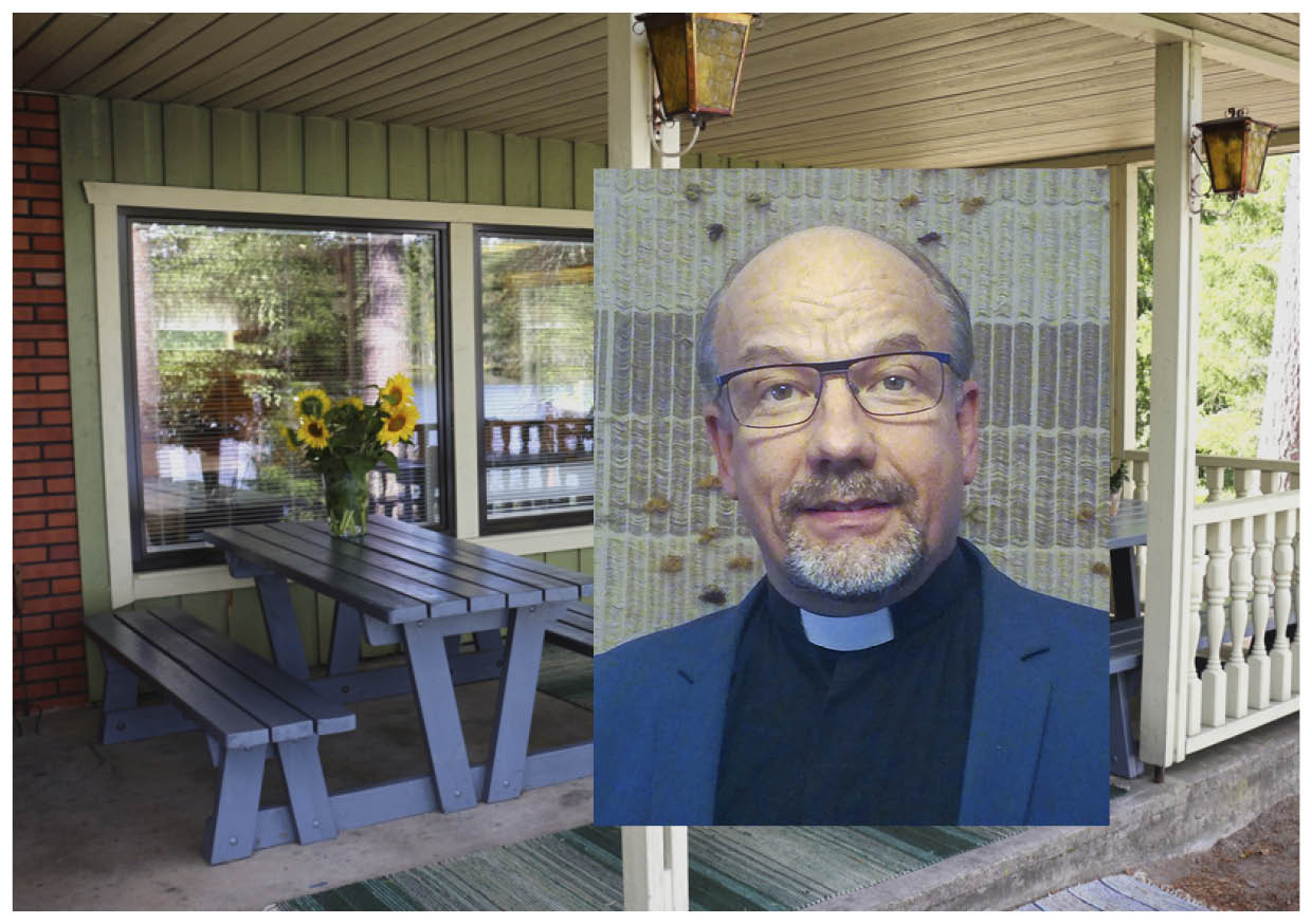 Säästöpirtin terassi ja Juha-Pekka Rissanen.