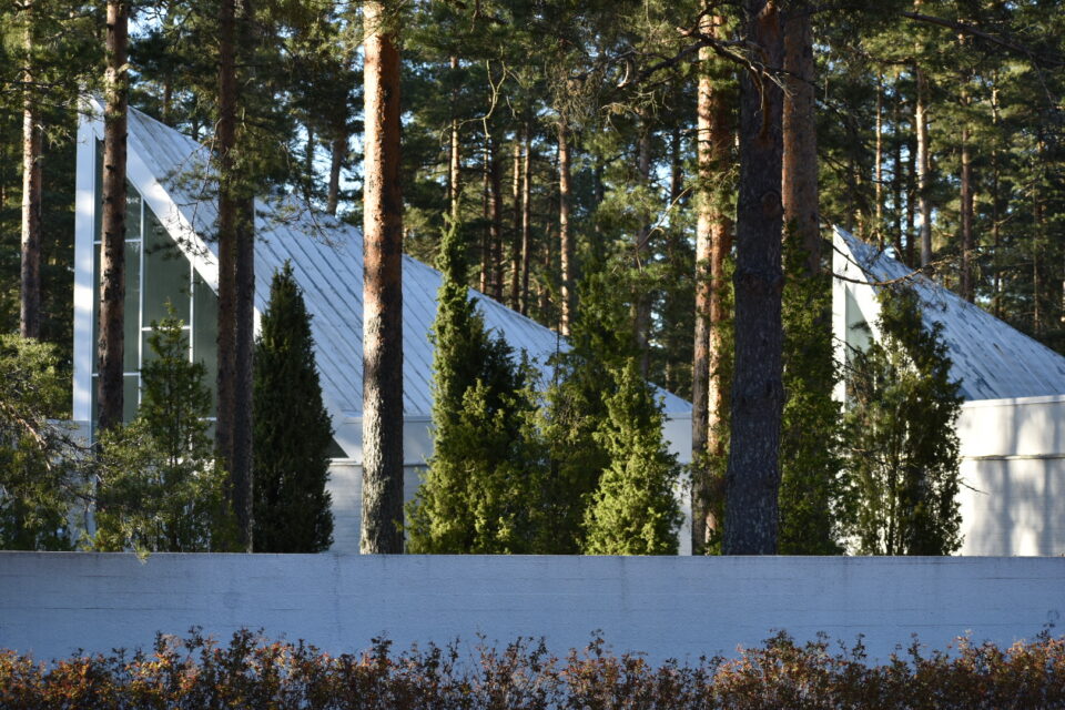 Ristiniemen kappeli mäntymetsän keskellä.